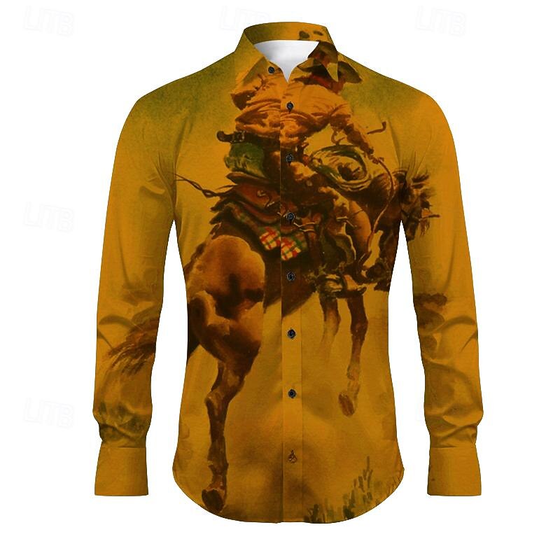 Kentucky Derby Men's Cowboy Shirt Western Shirt Cowboy Shirt Long Sleeve Vintage Western Style Outdoor Street Casual Daily Fall & Winter Turndown Buttons Print Blue Orange khaki Gray4
