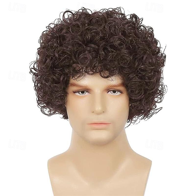 Dai Cloud Short Brown Curly Afro Wigs for Men Fluffy Rocker Synthetic Wigs for Cosplay Costume Wigs Halloween Wigs2