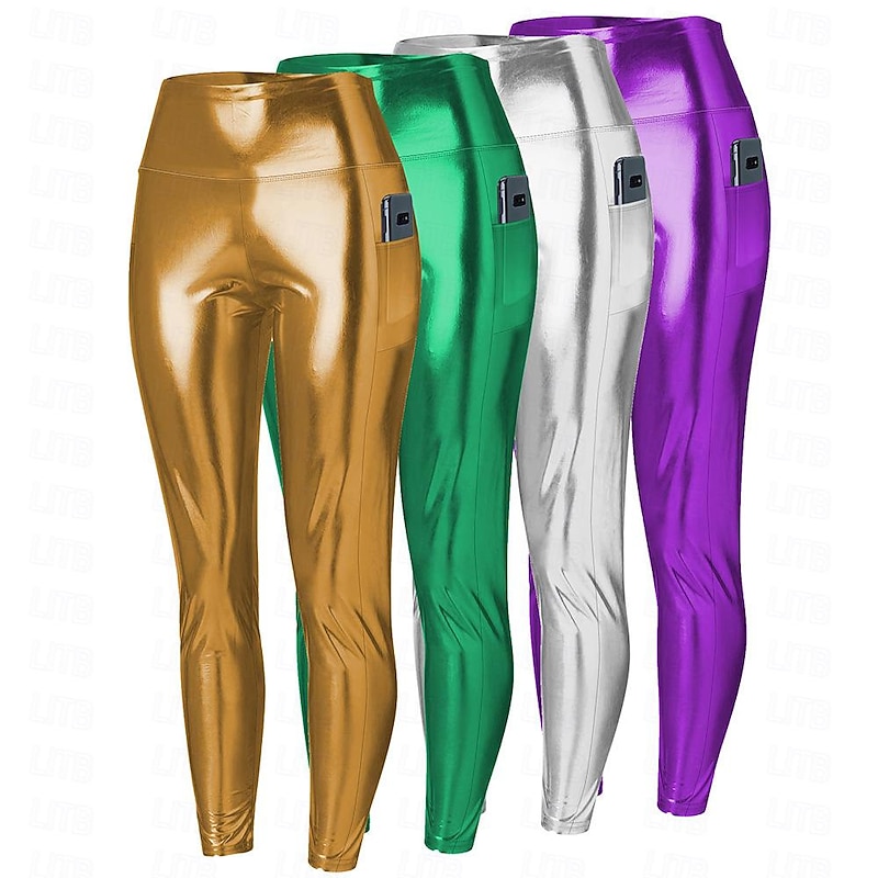 Sexy 1980s High Waisted Leggings PU Leather Pencil Pants Disco Solid Color Fancy Dress Women's Carnival Performance Club Pride Parade Adults' Pants All Seasons2