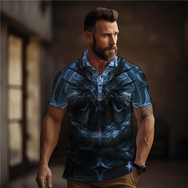 Men's Dragon Golf Shirt Short Sleeve Polo Shirts Collared Shirts Casual Funny Vacation Wear Party Outfits Buttons 3D Print Summer Blue Purple Gold3