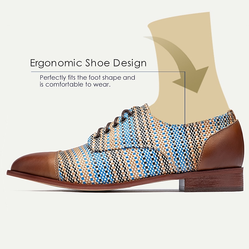 Men's Multicolor Woven Oxford Shoes – Leather Cap Toe Lace-Up Dress Shoes for Formal and Casual Wear 10