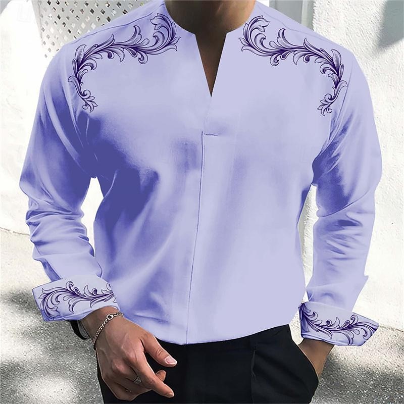 Men's Shirt Dress Shirt Henley Shirt Printed Shirts Scroll Business Daily Wear Black White Pink Blue Long Sleeve V Neck Spring & Summer Clothing Apparel 3D Print3