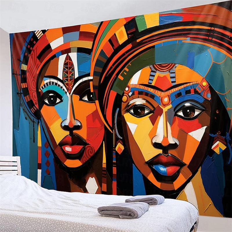 African Folk Art Hanging Tapestry Wall Art Large Tapestry Mural Decor Photograph Backdrop Blanket Curtain Home Bedroom Living Room Decoration 12