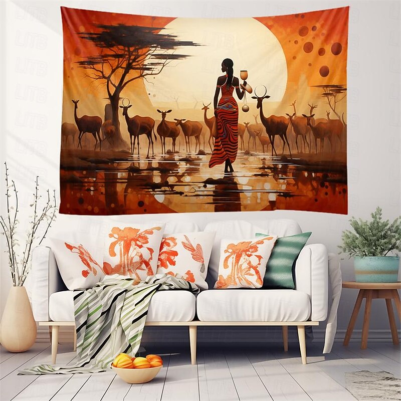 African Folk Art Hanging Tapestry Wall Art Large Tapestry Mural Decor Photograph Backdrop Blanket Curtain Home Bedroom Living Room Decoration 6