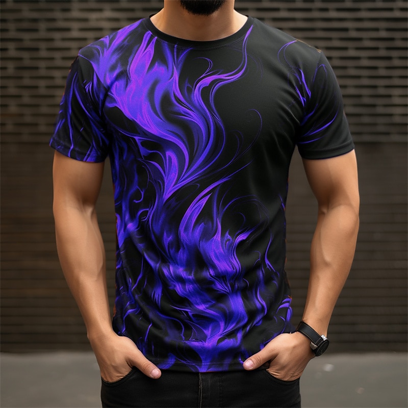Men's Graphic Hellfire Flames Flame T Shirt Short Sleeve T shirt 3D Print Crew Neck Shirt Daily Designer Casual Sports Outdoor Holiday Going out Red Purple Orange Spring & Summer Clothing Apparel S M4