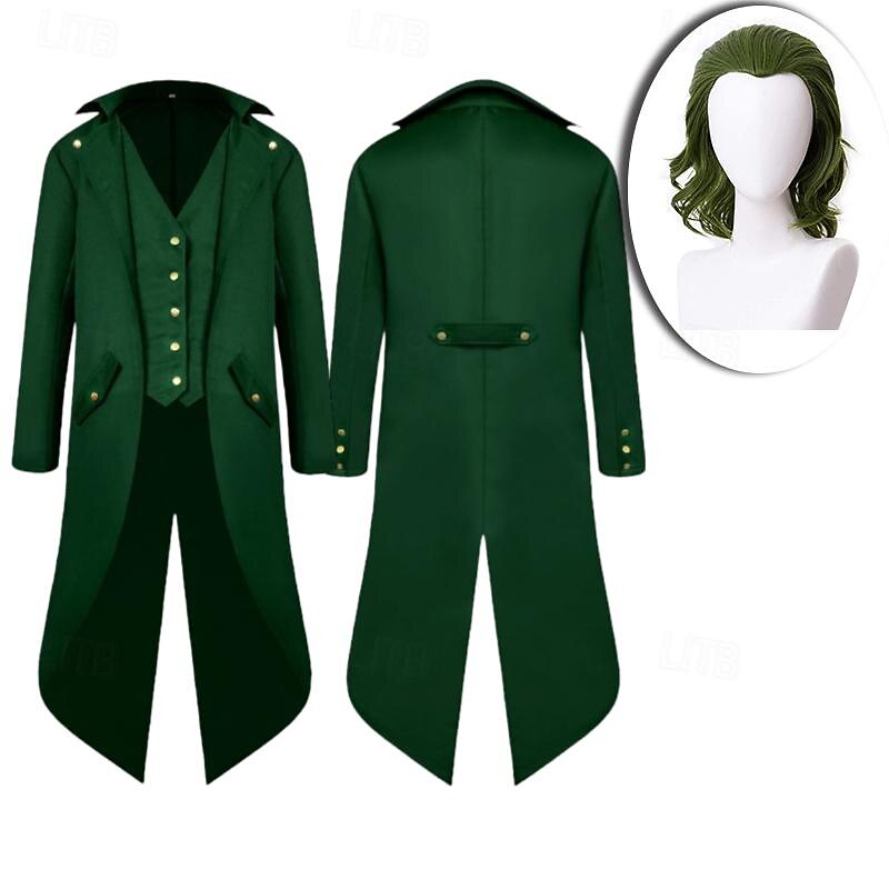Gothic Vintage Punk & Gothic Medieval Steampunk Tuxedo Tailcoat Frock Coat Plague Doctor Plus Size Men's Cosplay Costume Coat With Costume Wigs - Main Image