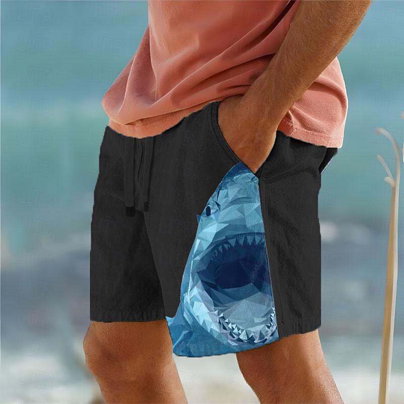 Men's Shark Swim Shorts Board Shorts Swimming Trunks Mid Waist Vacation Hawaiian Holiday Vacation Holiday Beach Drawstring with Mesh lining Elastic Waist Designer Clothing Apparel4