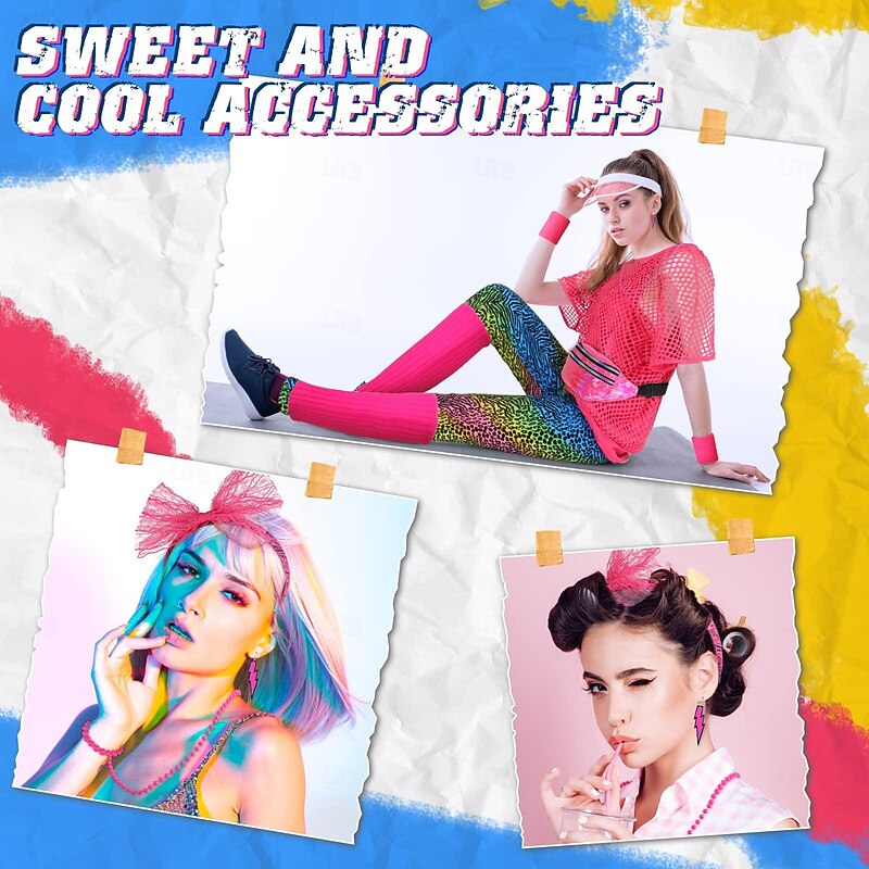 Retro Vintage Disco 1980s Off Shoulder T-Shirt Fishnet Fancy Dress Women's Carnival Costume Halloween Carnival Masquerade Party / Evening Bachelorette Party Pride Parade Adults' Costume2