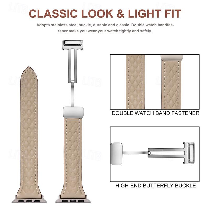 Leather Link Compatible with Apple Watch band 38mm 40mm 41mm 42mm 44mm 45mm 49mm Rugged Magnetic Clasp Luxury Genuine Leather Strap Replacement Wristband for iwatch Ultra 2 Series 9 8 7 SE 6 5 4 3 2 12