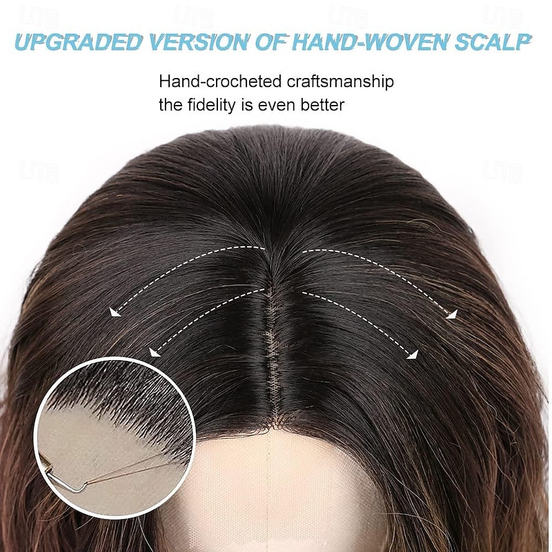 Long Brown Mixed Blonde Wavy Wig for Women 24 Inch Middle Part Curly Wavy Wig Natural Looking Synthetic Heat Resistant Fiber Wig for Daily Party Use Halloween Wigs4