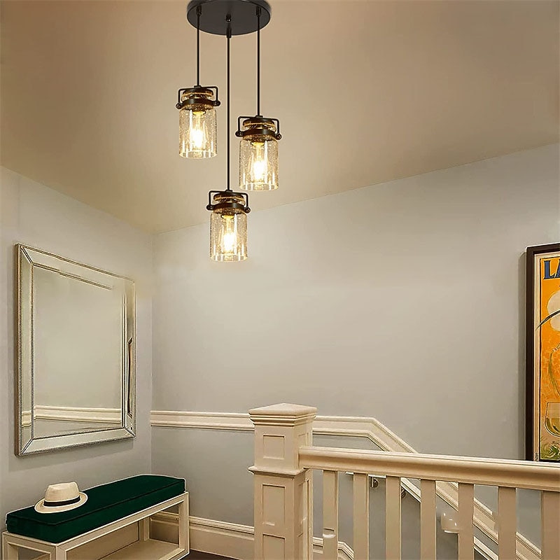 Pendant Lighting for Kitchen Island, 1/3/5-Light Dining Room Light Fixtures Hanging Linear Chandeliers, Farmhouse Chandeliers for Dining Room Pendant Light Fixtures Matte Black Finish with Glass Shades2