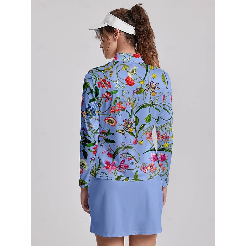 Women's Golf Polo Shirt Blue Long Sleeve Top Fall Winter Ladies Golf Attire Clothes Outfits Wear Apparel2