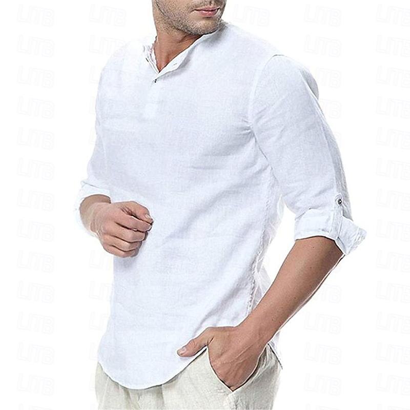 Men's Shirt Linen Shirt Summer Shirt Beach Shirt Plain Vacation Hawaiian White Pink Brown Khaki Long Sleeve Crew Neck Spring &  Fall Clothing Apparel Button-Down2