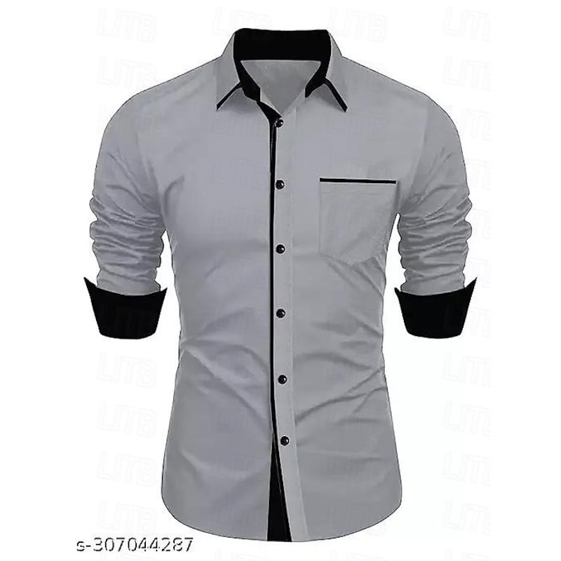 Men's Dress Shirt Casual Shirt Black White Light Green Burgundy Blue Long Sleeve Color Block Solid / Plain Color Turndown Wedding Vacation Button-Down Clothing Apparel Cotton Fashion Leisure3