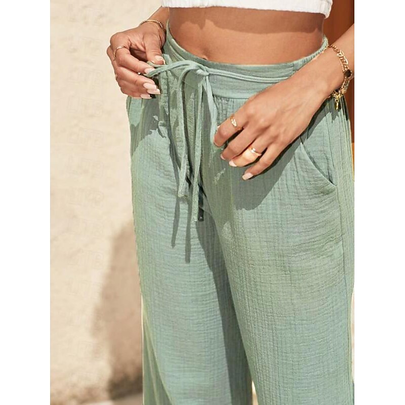 Women's EU / US Size Cotton Linen Pants Straight Comfort Trousers Full Length Natural Plain Drawstring Comfy Inelastic Daily Wear Casual Daily Apple Green Black Walnut Spring Fall & Winter Loose Fit3