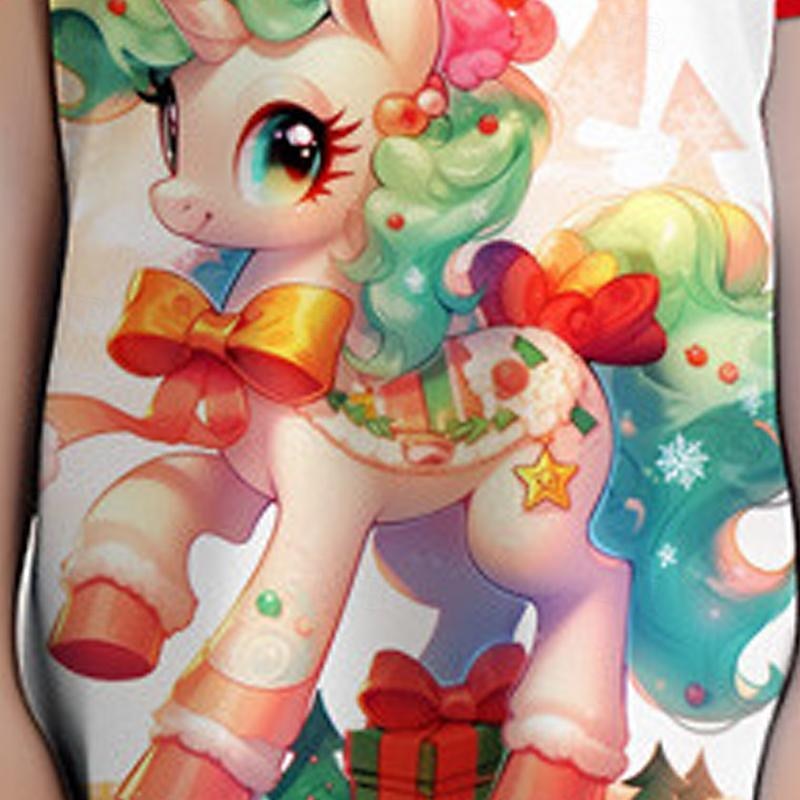 Girls' 3D Cartoon Unicorn Nightdress Pajamas Short Sleeve 3D Print Summer Active Fashion Cute Polyester Kids 3-12 Years Crew Neck Home Causal Indoor Regular Fit3