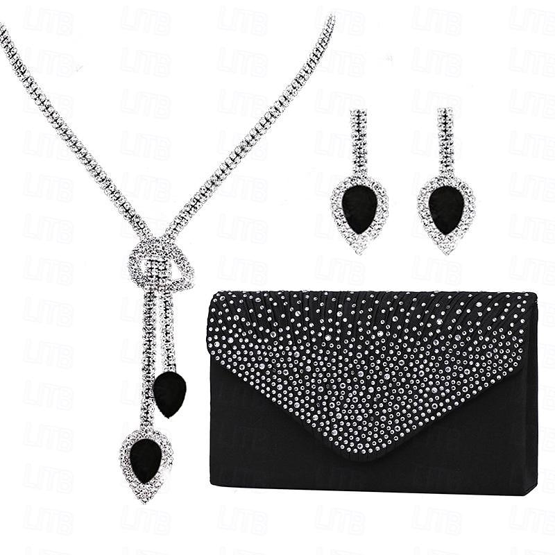 Bride Jewelry Set Tassel Earrings Water Drop Necklace Women's Silk Hot Diamond Dinner Bag Three Piece Set Women's