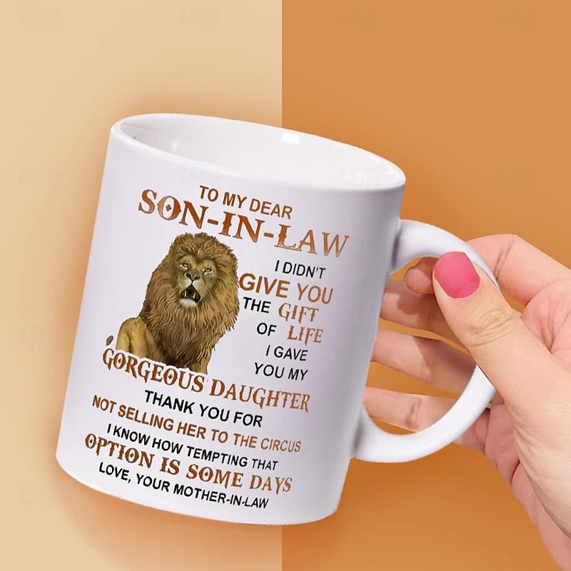 1pc Lion Son-In-Law Coffee Mug 11oz Ceramic Coffee Cups To My Dear Son-In-Law Water Cups From Mother-In-Law Summer Winter Drinkware Gifts3