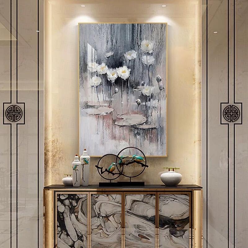 Mintura Handmade Abstract Water Lily Oil Paintings On Canvas Wall Art Decoration Modern Flower Picture For Home Decor Rolled Frameless Unstretched Painting3