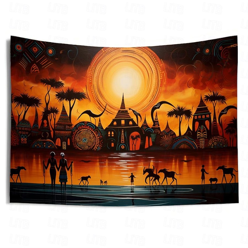 African Folk Art Hanging Tapestry Wall Art Large Tapestry Mural Decor Photograph Backdrop Blanket Curtain Home Bedroom Living Room Decoration 15