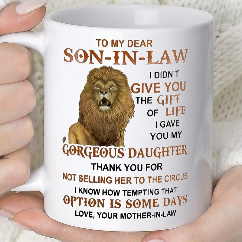 1pc Lion Son-In-Law Coffee Mug 11oz Ceramic Coffee Cups To My Dear Son-In-Law Water Cups From Mother-In-Law Summer Winter Drinkware Gifts2