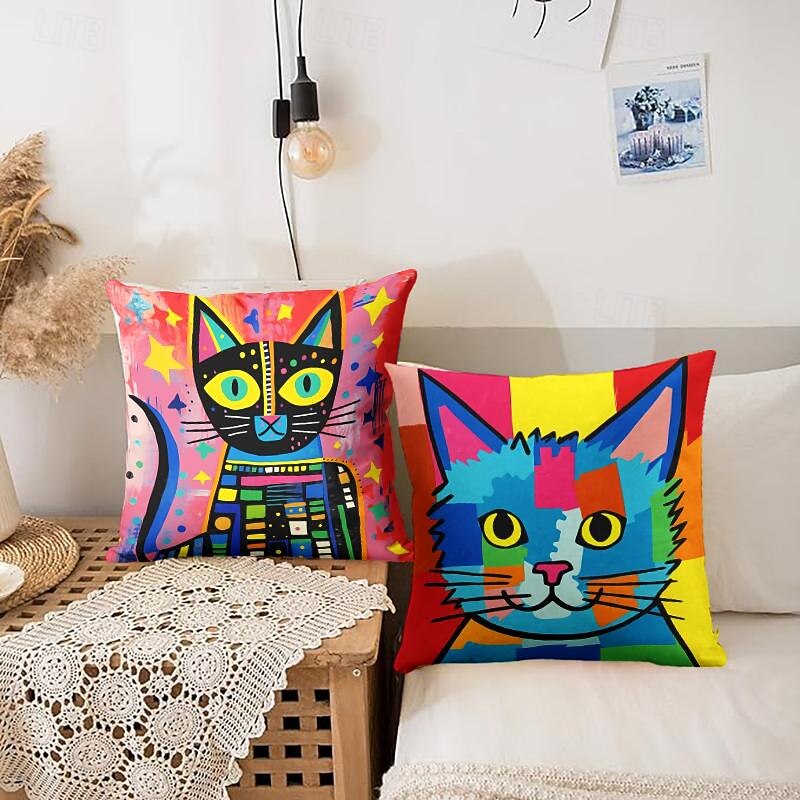Cat Cartoon Double Side Cushion Cover 1PC Soft Decorative Square Throw Pillow Cover Cushion Case Pillowcase for Bedroom Livingroom Superior Quality Indoor Cushion for Sofa Couch Bed Chair3