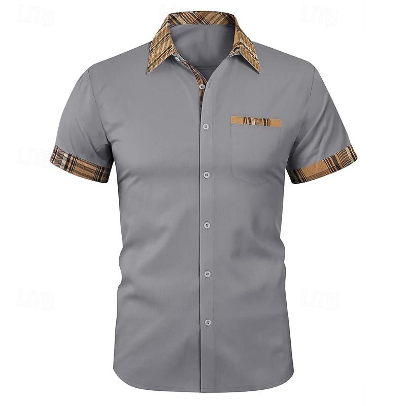 Men's Shirt Summer Shirt Button Up Shirt Black White Pink Red Purple Short Sleeve Color Block Plaid / Check Turndown Street Casual Button-Down Clothing Apparel Cotton Cotton Blend Sports Fashion4