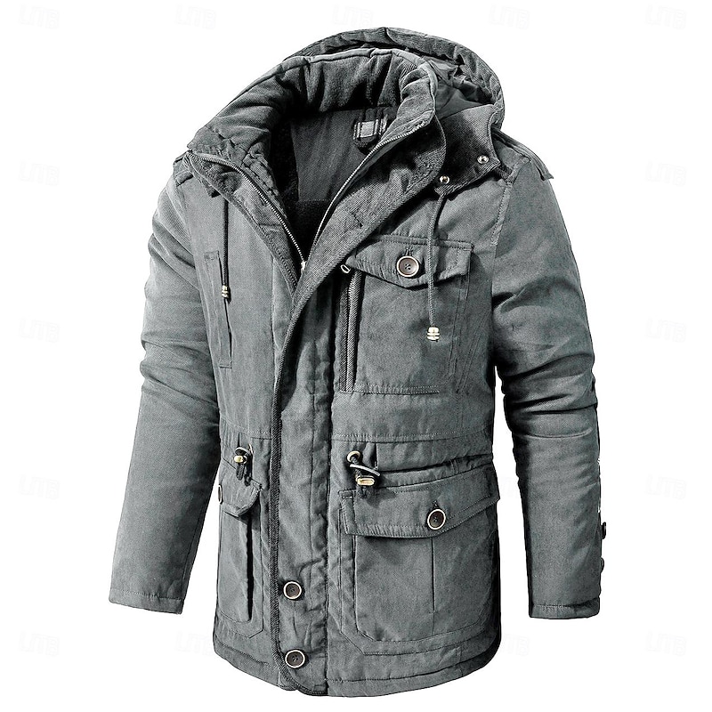 Men's Winter Hooded Jacket Military Jacket Warm Parka Windproof Sherpa Lined Fleece Jacket Windbreaker Thicken Trench Coat Outerwear Lightweight Breathable Climbing Traveling Fishing Skiing Khaki4