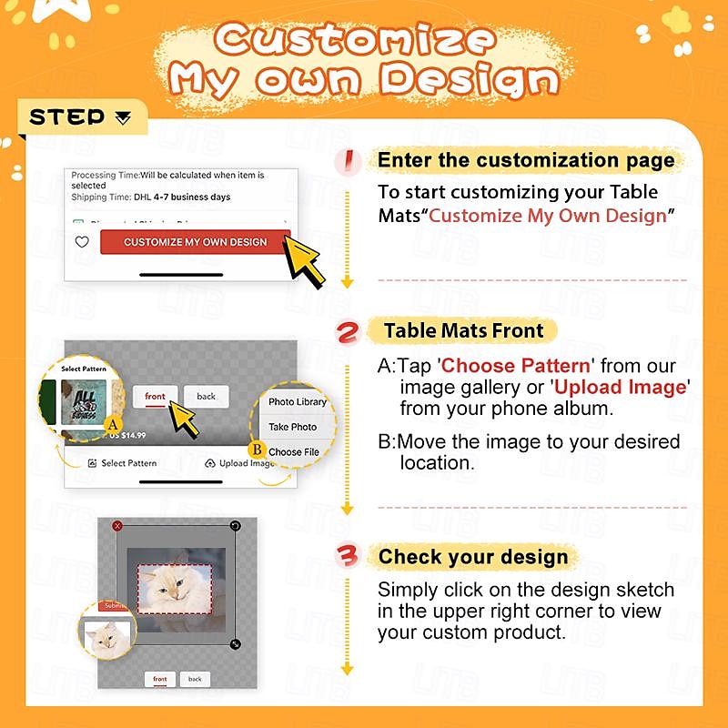 Personalized Tablemat Customized Placemats 1PC/2PCS/4PCS,  Design Your Own Pattern Placemats for Dining Table,12x18inch Decorative Table Mats,Dining Table Decor4