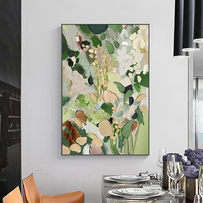 Mintura Handmade Abstract Green Flower Oil Paintings On Canvas Wall Art Decoration Modern Picture For Home Decor Rolled Frameless Unstretched Painting3