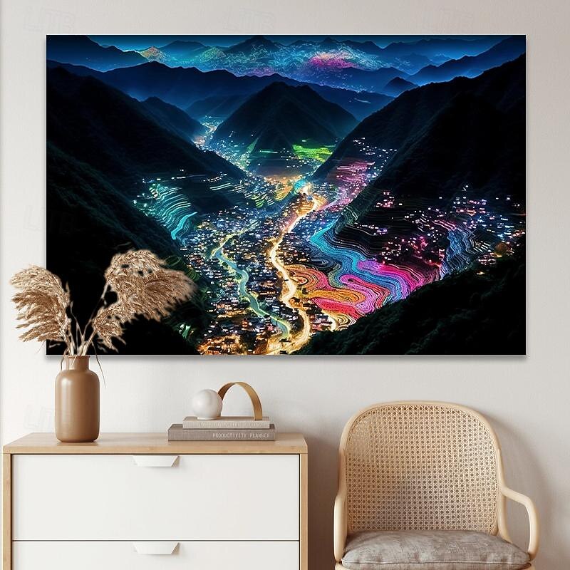 Landscape Wall Art Canvas City Lights at Night Prints and Posters Pictures Decorative Fabric Painting For Living Room Pictures No Frame4
