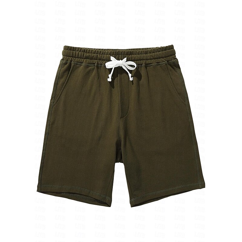 Men's Sweat Shorts Workout Shorts Casual Shorts Pocket Drawstring Elastic Waist Plain Comfort Breathable Knee Length Casual Daily Holiday Sports Fashion Black Army Green Micro-elastic2
