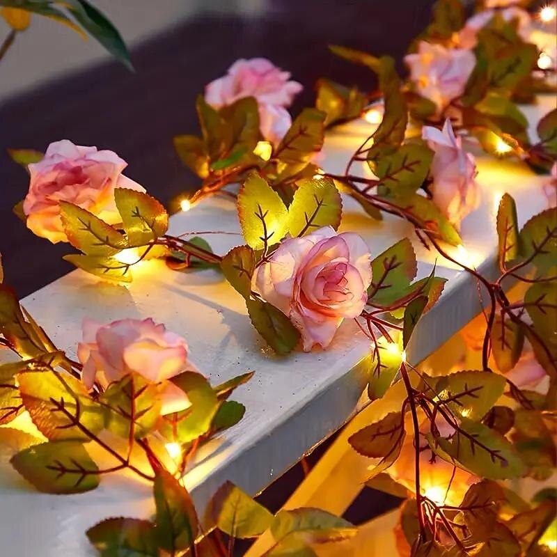 Solar Rose Flower String Lights 2m 20LEDs Garden Waterproof Valentine's Day String Lights for Home Bedroom Party Holiday Wedding Christmas Garden Valentine's Day Decoration2