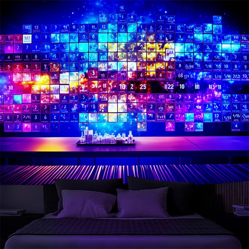 Blacklight Tapestry UV Reactive Glow in the Dark Glow Party Periodic Table of Elements Trippy Misty Hanging Tapestry Wall Art Mural for Living Room Bedroom2