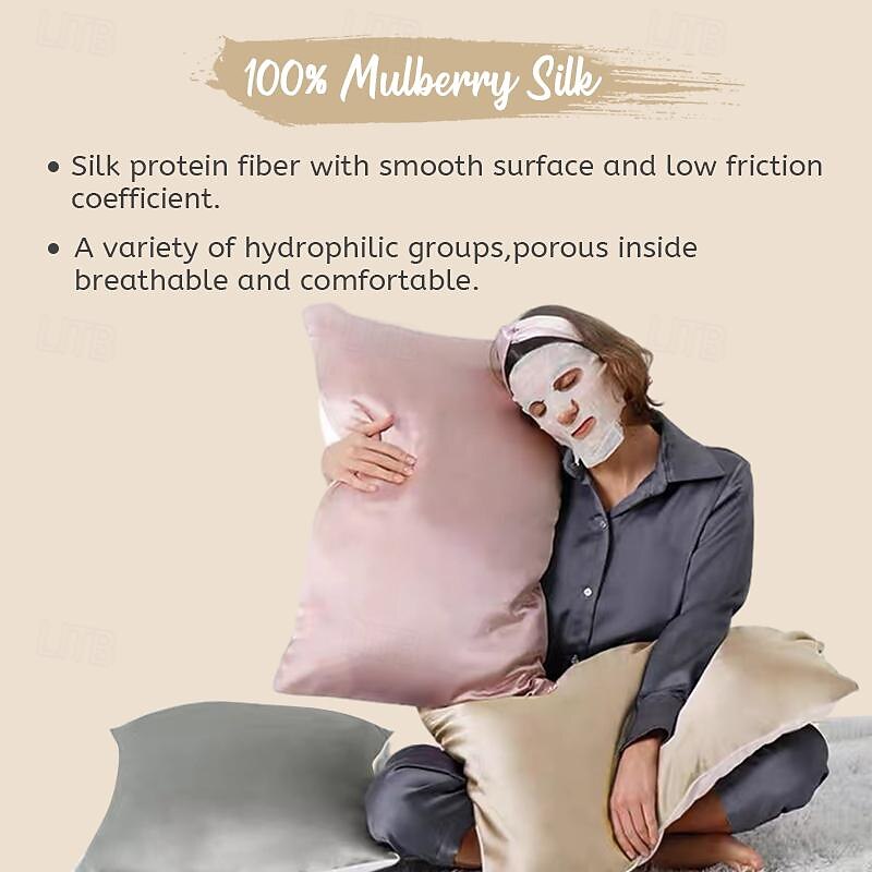 100% Mulberry Silk Pillowcase for Hair and Skin Health,Soft and Smooth Luxury Silk Pillow Cover,16 Momme Natural Silk Pillow Case Envelope Closure ,1pc4