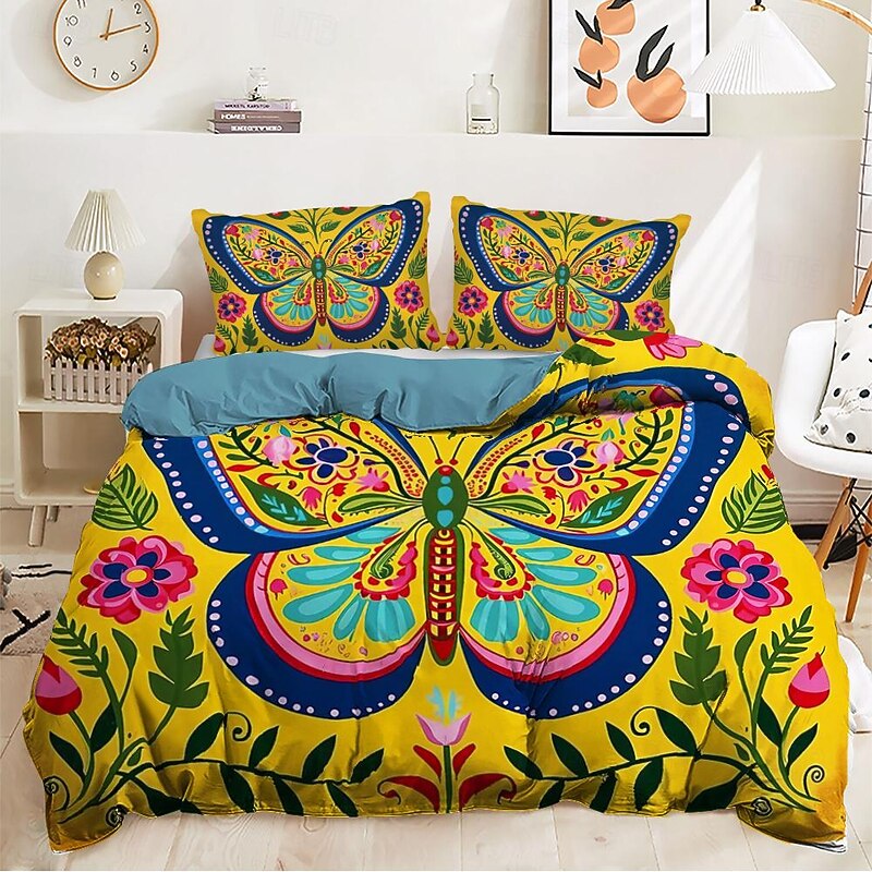Oil Painting Style Flowers Pattern Duvet Cover Set Comforter Set Soft 3-Piece Luxury Cotton Bedding Set Home Decor Dusk Bedding Gift King Queen Full Size2