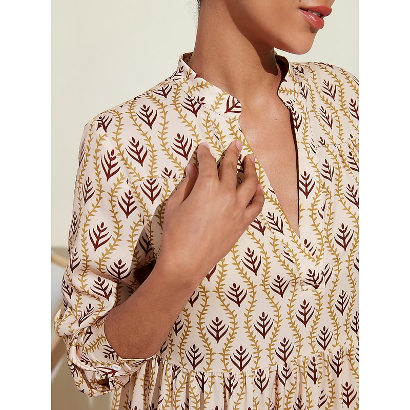 Women's Loose Pink Long Sleeve Floral Botanical Plants Pattern Plant Spring & Summer Spring and Summer V Neck Stand Collar Casual Daily Vacation S M L3