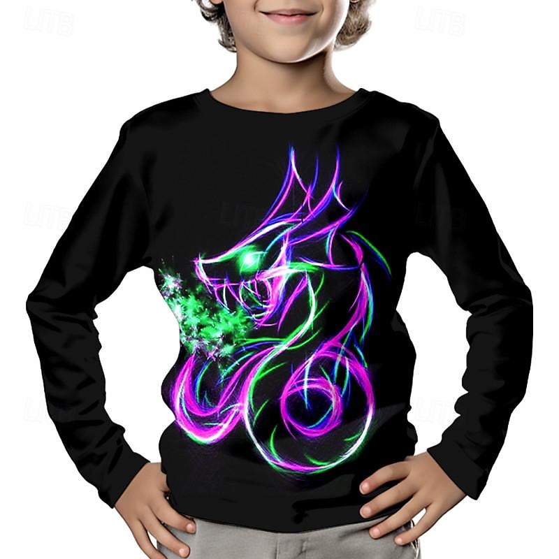 Boys 3D Dragon Tee Shirts Long Sleeve 3D Print Spring Fall Sports Fashion Streetwear Kids 3-12 Years Crew Neck Outdoor Casual Daily Regular Fit3