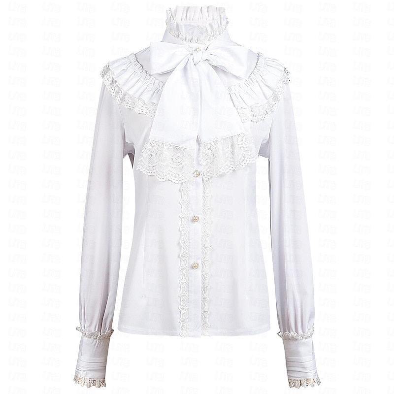 Retro Vintage Rococo Medieval Blouse / Shirt Ruffle Sleeve Princess Vampire Queen Lace Bow Solid Colored Fancy Dress Women's Pirate Royal Steampunk Masquerade Casual Daily Adults' Blouses