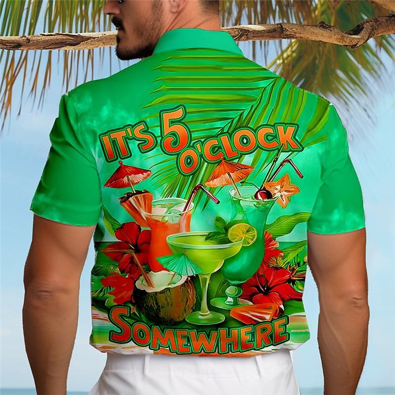 Men's Letter Parrot Drink Shirt Summer Hawaiian Shirt Aloha Shirt Short Sleeve Shirt Turndown Vacation Hawaiian Resort Style Outdoor Vacation Hawaiian Blue Sky Blue Purple S M L4