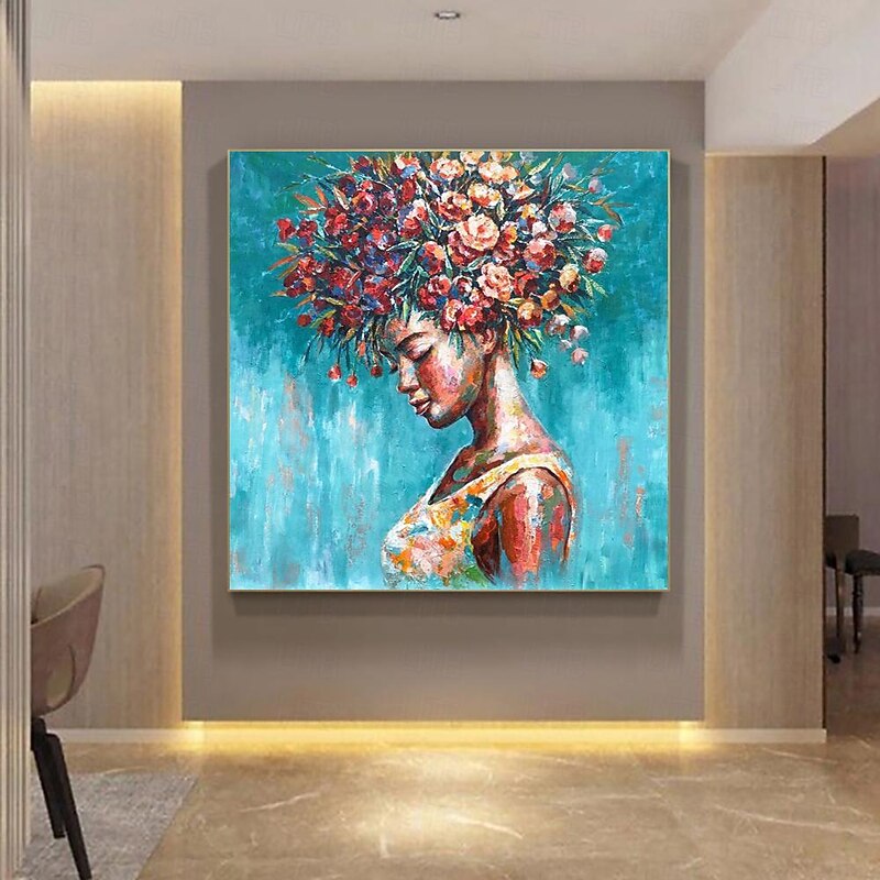Handmade Oil Painting Canvas Wall Art Decoration Figure Portrait Girl Flower Fairy  for Home Decor Rolled Frameless Unstretched Painting4
