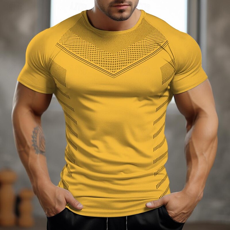Men's Fitness Tops Sports T-Shirt Crew Neck Short Sleeve Sport Casual Daily Gym Quick dry Breathable Soft Color Block Black Yellow Activewear Polyester Fashion Basic4