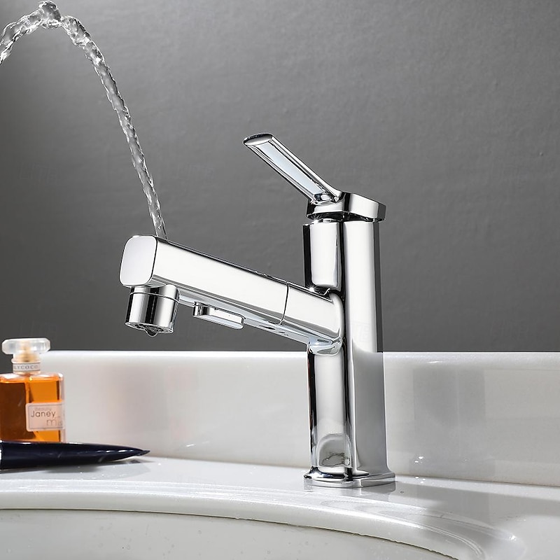 Bathroom Sink Faucet - Pull out Electroplated Centerset Single Handle One HoleBath Taps4