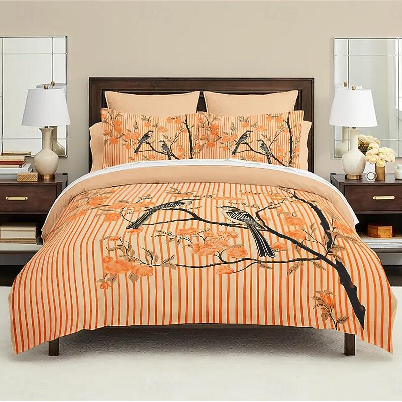 L.T.Home 100% Cotton Sateen Duvet Cover Set Reversible Premium 300 Thread Count Floral Elite Bedding Set Queen King Size3