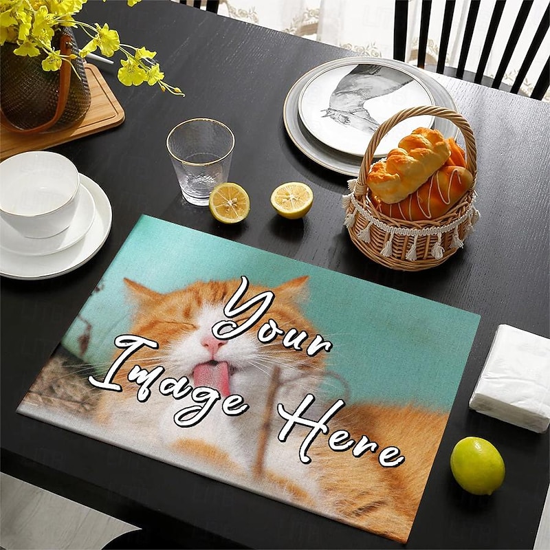 Personalized Tablemat Customized Placemats 1PC/2PCS/4PCS,  Design Your Own Pattern Placemats for Dining Table,12x18inch Decorative Table Mats,Dining Table Decor2