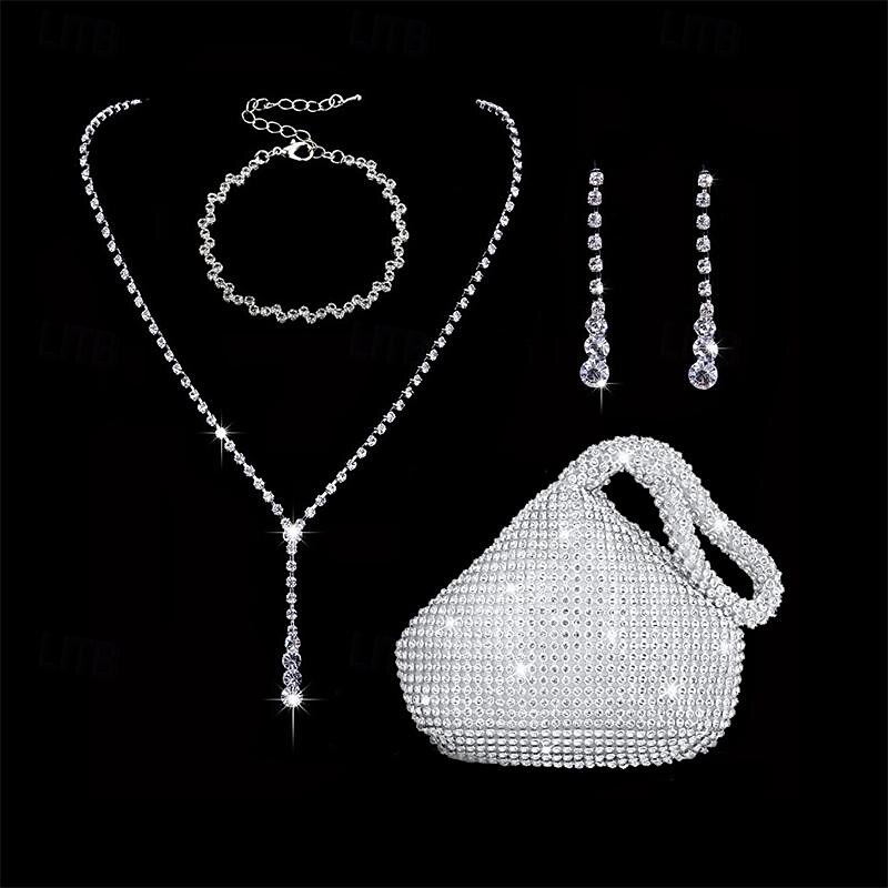 Banquet Bag Nightclub Evening Party Super Flash Accessories Fashionable High-End Diamond Inlaid Earrings Necklace Bracelet Set2
