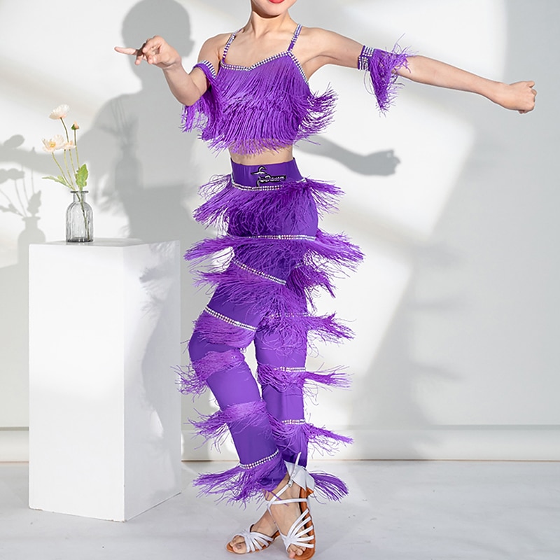 Latin Dance Kids' Dancewear Latin Salsa Dance Top Tassel Girls' Performance Daily Wear Sleeveless High Spandex3