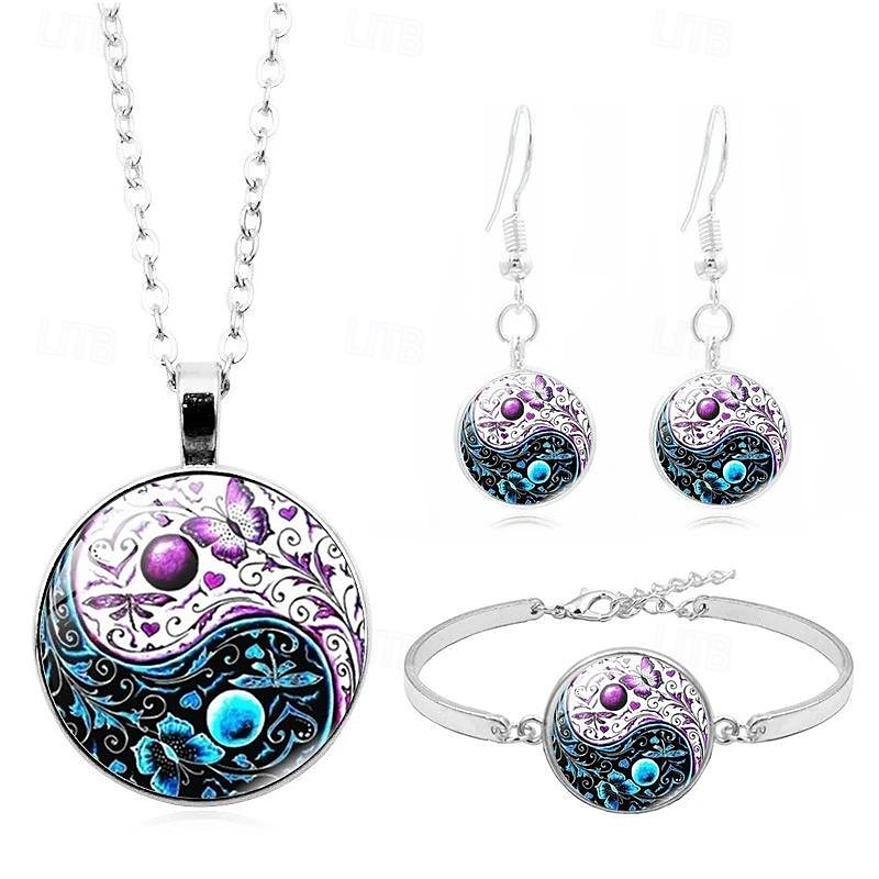 Yin Yang Tai Chi Butterfly Time Gem Necklace Set Cross border European and American Creative Silver Bracelet Earrings Jewelry Set