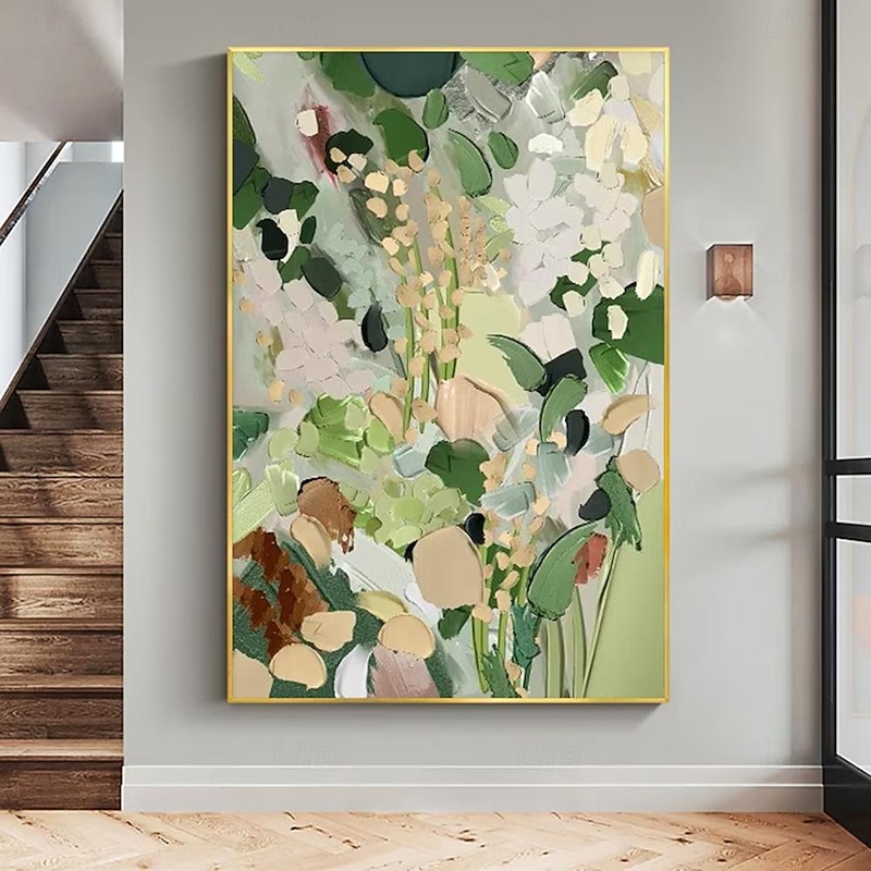 Mintura Handmade Abstract Green Flower Oil Paintings On Canvas Wall Art Decoration Modern Picture For Home Decor Rolled Frameless Unstretched Painting