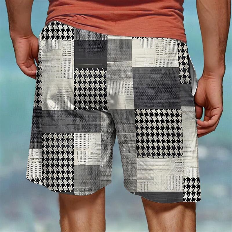 Men's Plaid Color Block Patchwork Swim Trunks Swim Shorts Board Shorts Mid Waist Vacation Hawaiian Holiday Vacation Holiday Beach Drawstring with Mesh lining Elastic Waist Designer Clothing Apparel2